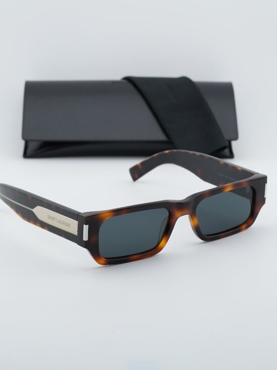 Saint Laurent SL660 002 Unisex Rectangle Sunglasses - Havana / Grey main image 4